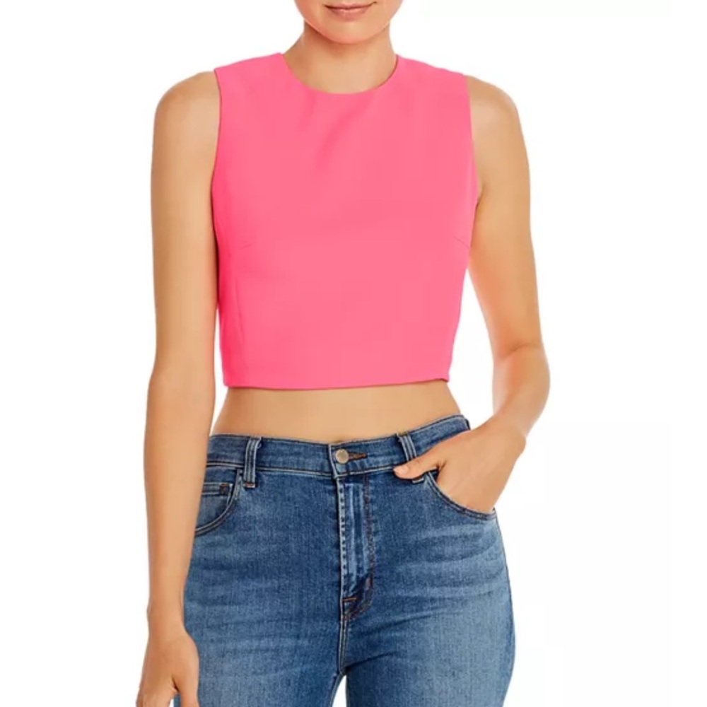 French Connection Whisper Sleeveless Zip-Detail Cropped Top in Pink. Size 8.